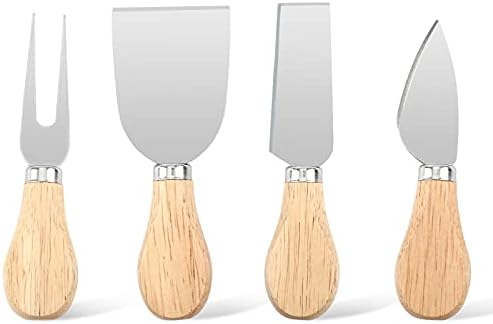 4 Piece Cheese Knife Set for Charcuterie Board, Wooden Handle Spreader