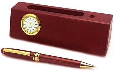 Personalized Solid Rosewood Business Card Holder with Clock and