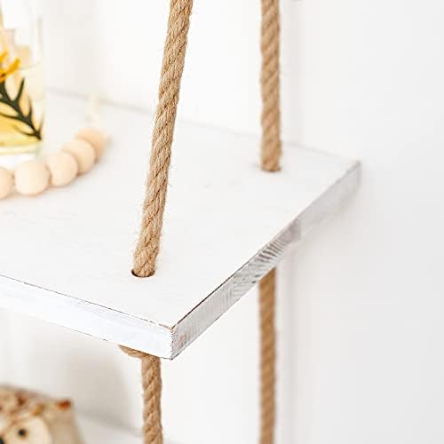 Mkono Hanging Shelves 3 Tier White Wood Wall Mount Floating Shelf with