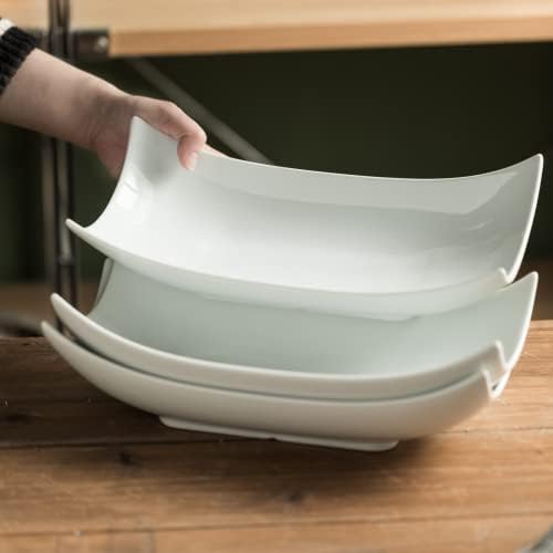 Gomakren 12 Inch White Porcelain Serving Platter Dishes Set of 3 Deep