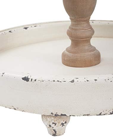 SOFE Handmade Distressed White Rustic Round 3 Tiered Tray Stand