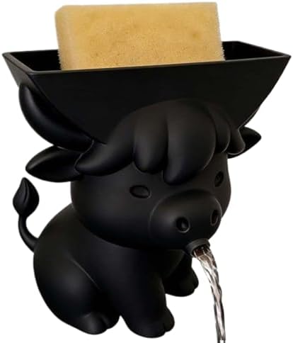Sponge Holder for Sink Funny Cow Decor with Drainage