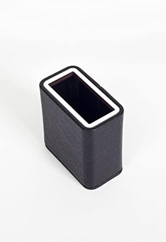 Desktop Leather with Chrome Detail Pen Holder Black