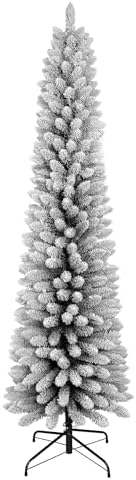 LAMPHOME 7FT Flocked PVC Pencil Tree - 469 Slim Tips, Wrap Design