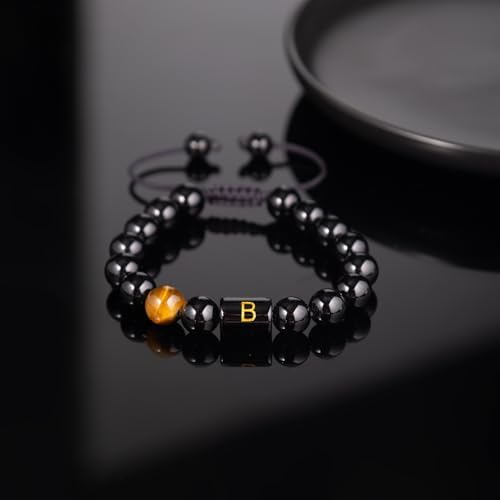 FRG Initials Bracelets for Men Letter Link Handmade Natural Black Onyx