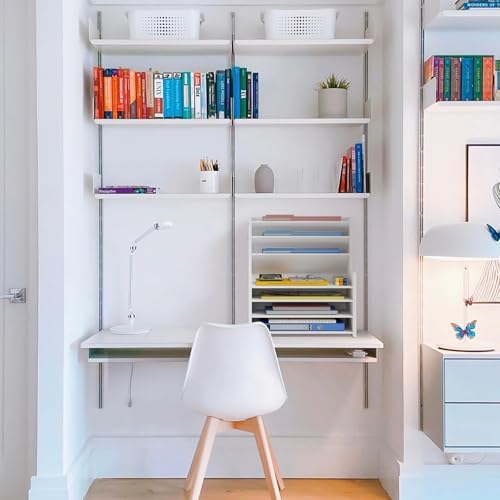 7 Tier White Desk Organizer for Office Organization, Wood Paper