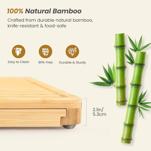 Large Bamboo Charcuterie Board, Double Pull-Out Trays Set, Natural