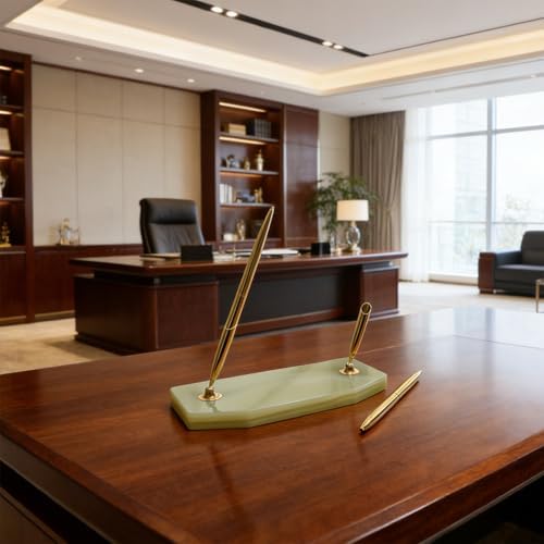 Executive Pen Holder - Natural Onyx Stone Dual Pen Stand for Reception