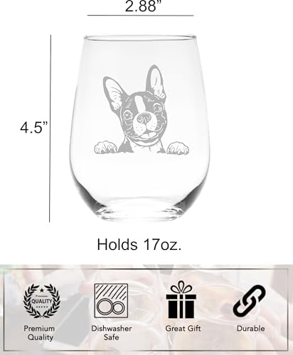 C M Boston Terrier Dog 17 oz Stemless Wine Glass - Dog Lover Gift for