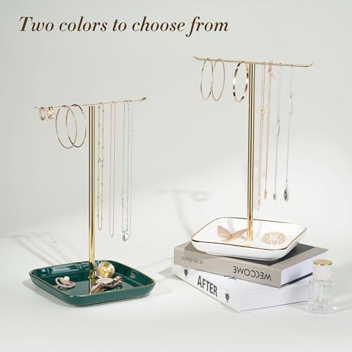 Jewelry Holder Stand with Ceramic Base: 12" Tall Necklace Organizer