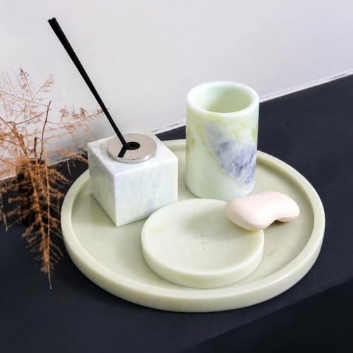 Solid Green Marble Vanity Tray, Luxury Decorative Trays, Round Vanity