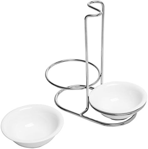 MyGift Ceramic Spoon Rest, Upright Ladle Holder with Steel Rack Set of
