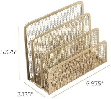 BLU MONACO | Gold Metal Mesh Mail Sorter Organizer Countertop | Paper