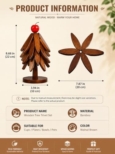 Wooden Trivets for Hot Dishes Christmas Tree Trivet Set of 5 with