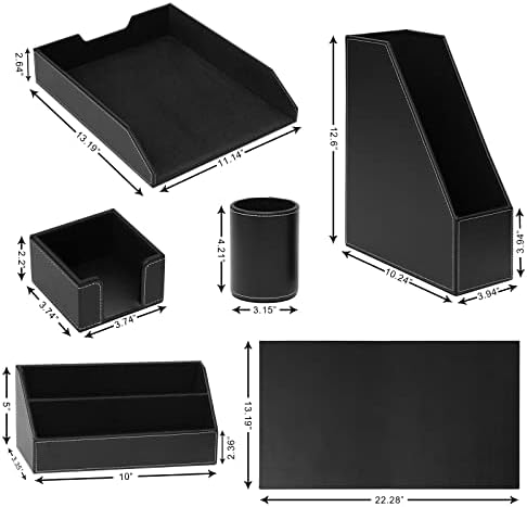 6 Piece Office Supplies/Desk Organizer Set with Desktop Leather