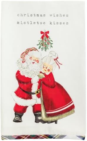 Mud Pie Mr Mrs Claus Printed & Decorative Kitchen Towel, Holiday Hand