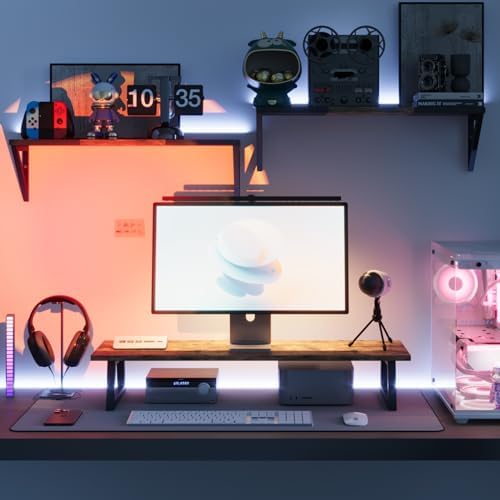 TEAMIX 31.5 inch Dual Monitor Stand Riser, TV Riser, Wood Desk