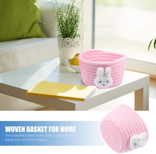 Cotton Woven Storage Basket Desktop Organizer Cute Rabbit Decor