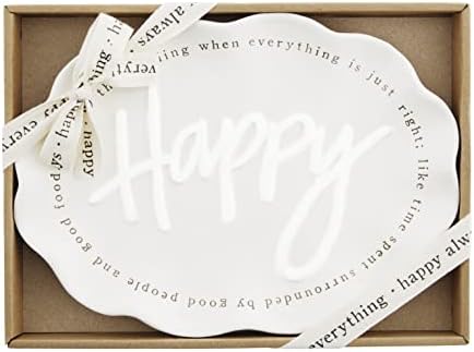 Mud Pie Happy Definition Plate, White Ruffled Dolomite Serving Platter
