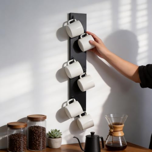 Black Wooden Cup Wall Hanger Organizer Mounted Rack Coffee Station