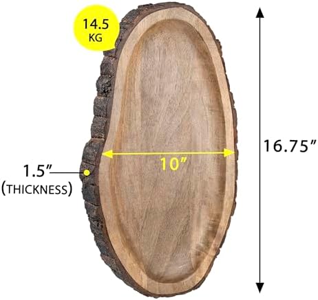 GoCraft Oval Wooden Serving Platter with Tree Bark Edges – Mango Wood