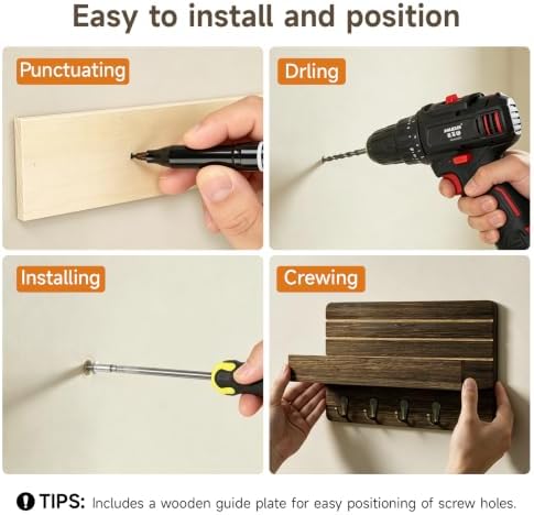 Key Holder Wall Mount,Key and Mail Organizer with Wooden