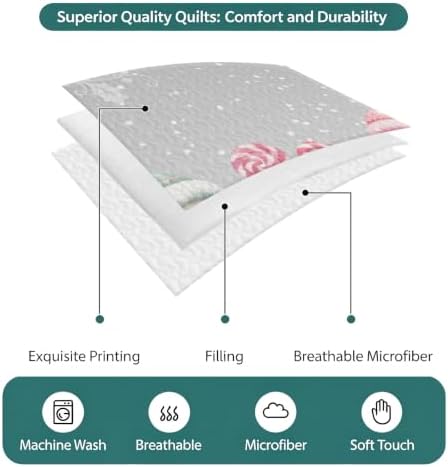 Christmas Quilt Set Twin Size 3 Pieces Quilted Bedspread Soft, Cute
