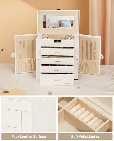 Homde Large Jewelry Box for Women: 5-Layer Organizer with Lock for