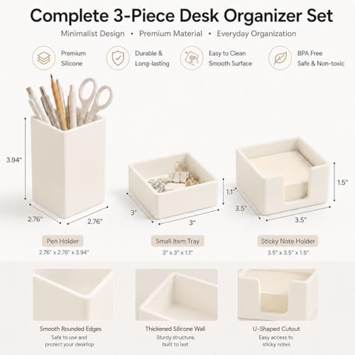 minimaliving Aesthetic Silicone Desk Organizer Set of 3,Modern Office