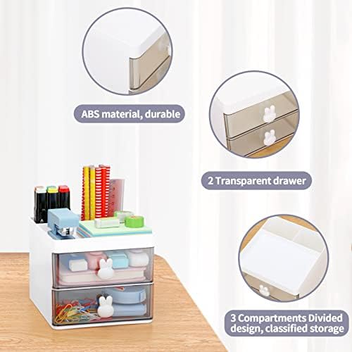 LETURE Small Desk Organizer With Drawer, Office Desktop Storage Box