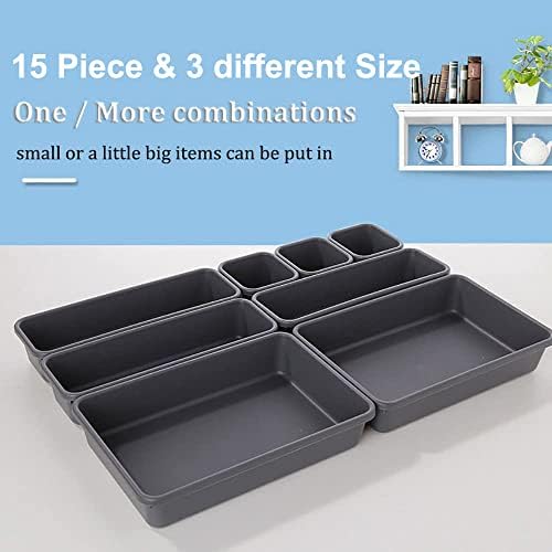 Kutesna 15PCS Interlocking Drawer Organizer, Plastic Desk Organizers