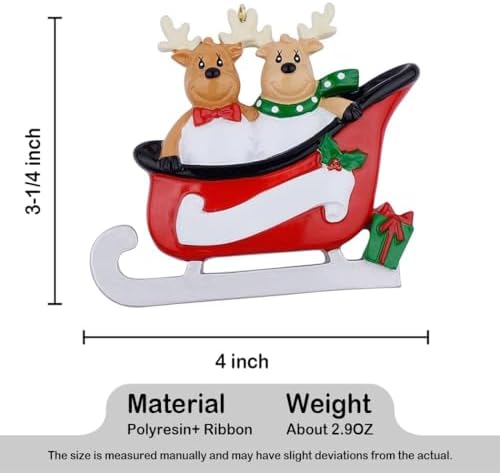 Family of 2 Christmas Ornament 2026 | Personalized Reindeer Sleigh