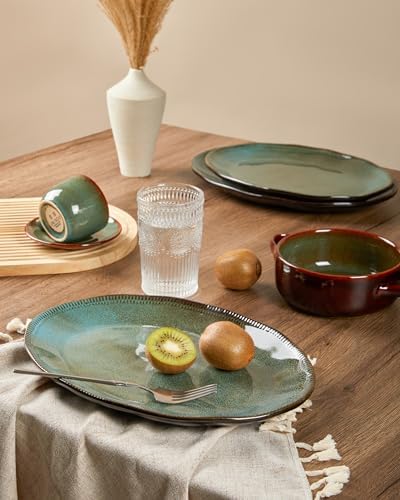 Pokini Stoneware Serving Platters, Oval 13.18/11.92 inch Serving