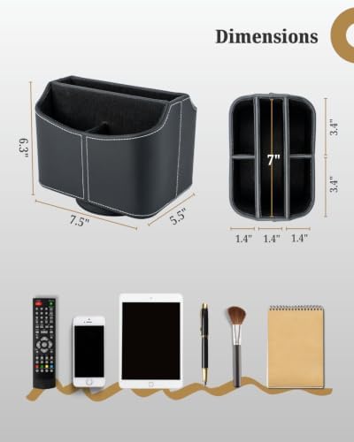 LAMOTI Remote Control Holder, 360° Rotating PU Leather Desk Organizer