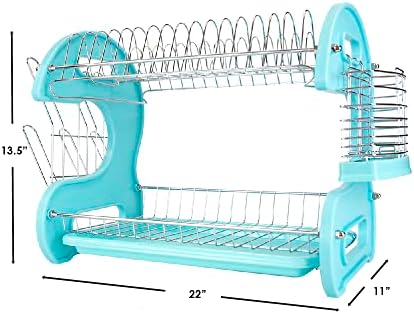 2 Tier Dish Drainer, by Home Basics (Turquoise) Dish Rack for Kitchen