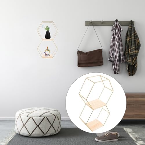 Gold Hexagon Floating Display Shelf Iron Wall Decor for Small Items