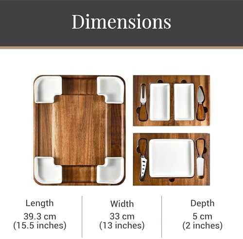 Shanik Upgraded Acacia Cheese Board Set, Square Shaped Charcuterie
