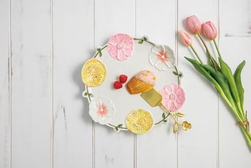 Mud Pie Stoneware Floral Round Platter and Serving Set