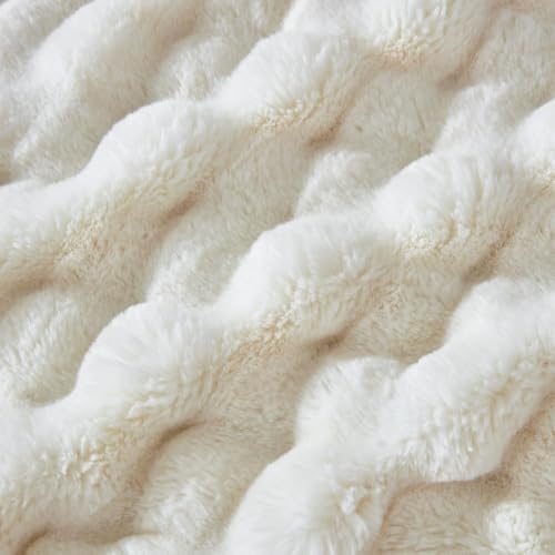 Faux Fur Throw Blanket for Couch, Soft Fuzzy Plush Thick Bubble