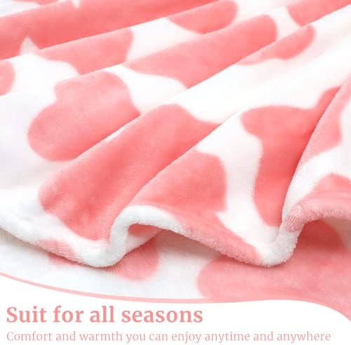 Pink Cow Throw Blanket Gifts for Women Girls Teen, Soft Plush Fleece