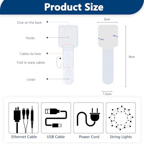 Abnii 50 PCS Hook and Loop Cable Ties, Under Desk Cable Management