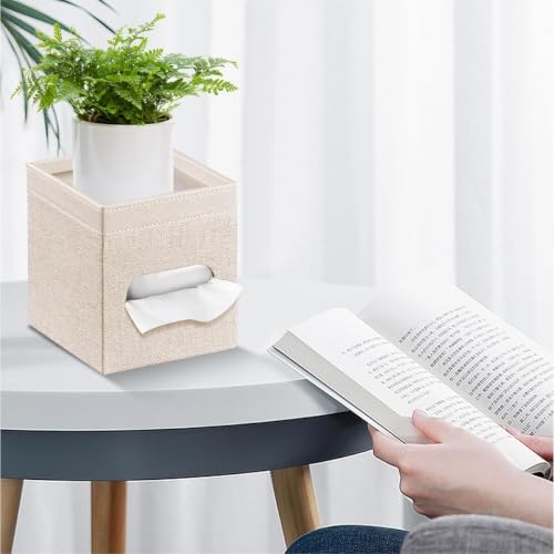 PU Leather Square Tissue Box Cover with Storage Tray,Modern Decorative