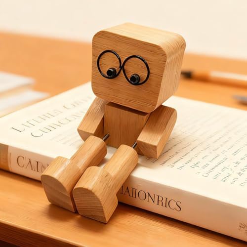 Shaking Leg Wooden Man Figurine with 12 Expression Accessories for Car
