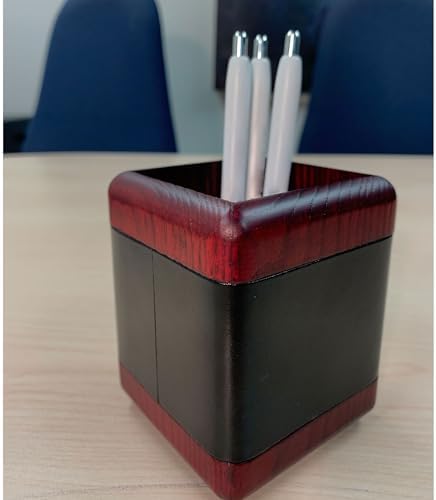Dacasso Mahogany Rosewood and Black Leather Pencil/Pen Cup Holder for