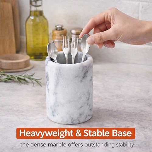 Creative Home White Marble Pen Holder, Heavy Stone Pencil Cup