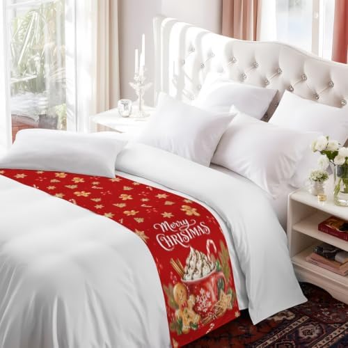 Bed Runner for Twin Size Beds, Merry Christmas Decorative Bed Runners