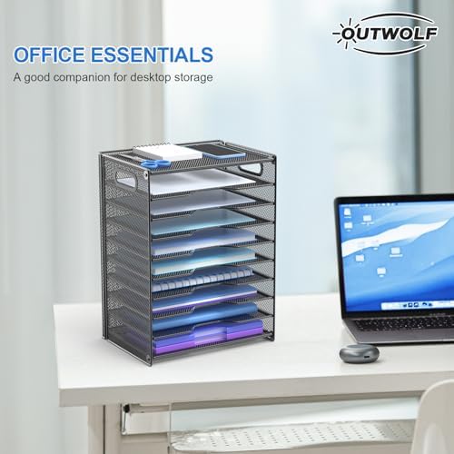 OUTWOLF 10 Tier Paper Organizer - Letter Tray Mesh Desk File Organizer