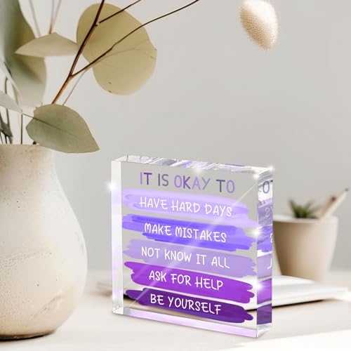 Mental Health “It Is Okay To...” Desk Sign - 4x4 Inch Purple Acrylic