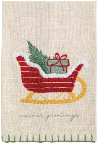 Mud Pie Sled Embroidered Towel, Decorative Cotton Kitchen Towel