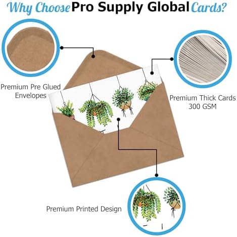 Pro Supply Global 24 Count of 4x6 Pre-Folded Succulent Thank You Cards